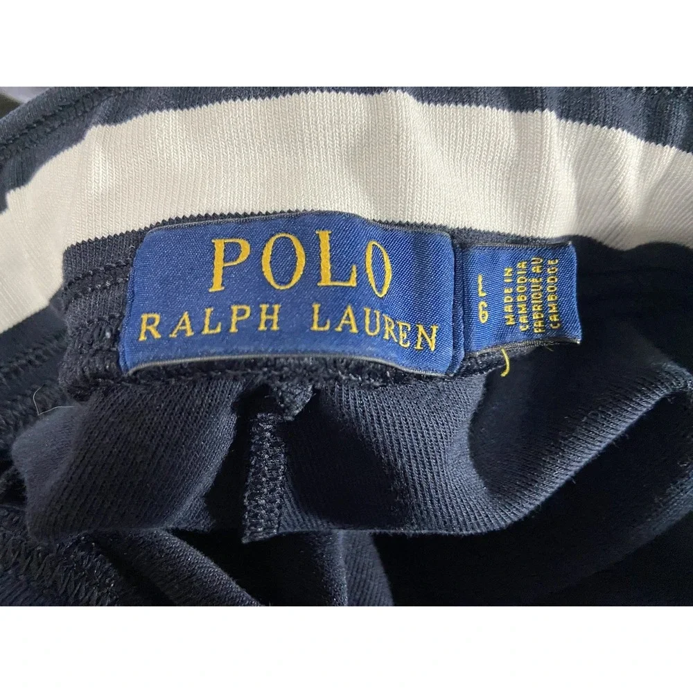 Polo Ralph Lauren Pants Mens Large Blue Logo Jogger Sweatpants Stripe Athletic‎